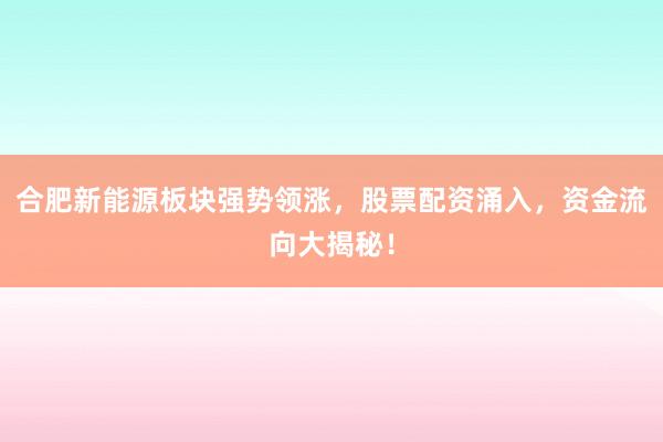 合肥新能源板块强势领涨，股票配资涌入，资金流向大揭秘！