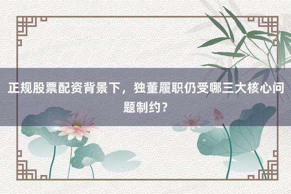 正规股票配资背景下，独董履职仍受哪三大核心问题制约？