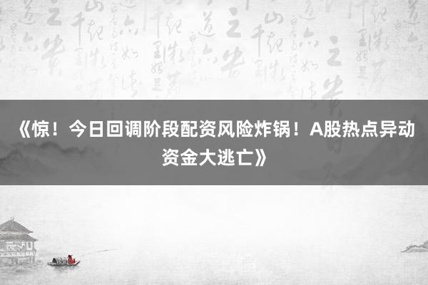 《惊！今日回调阶段配资风险炸锅！A股热点异动资金大逃亡》