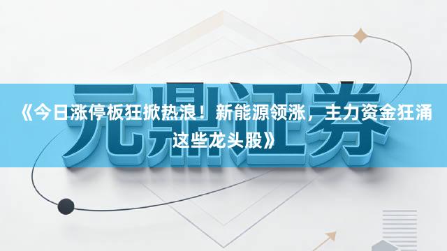 《今日涨停板狂掀热浪！新能源领涨，主力资金狂涌这些龙头股》