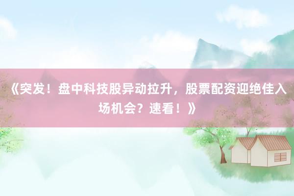 《突发！盘中科技股异动拉升，股票配资迎绝佳入场机会？速看！》