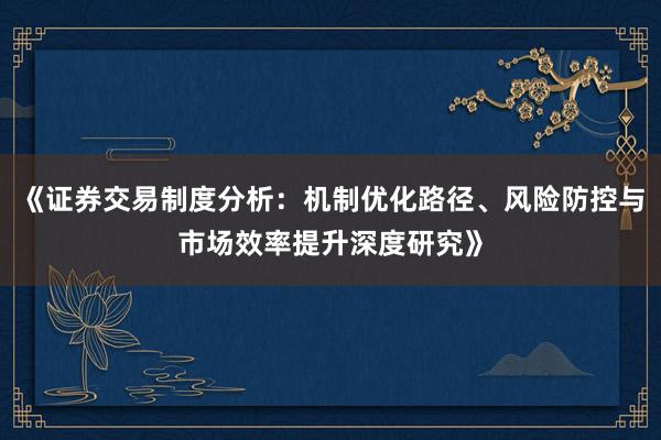《证券交易制度分析：机制优化路径、风险防控与市场效率提升深度研究》