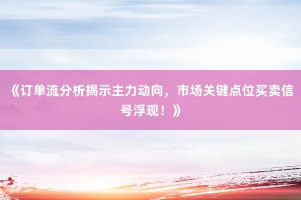 《订单流分析揭示主力动向，市场关键点位买卖信号浮现！》