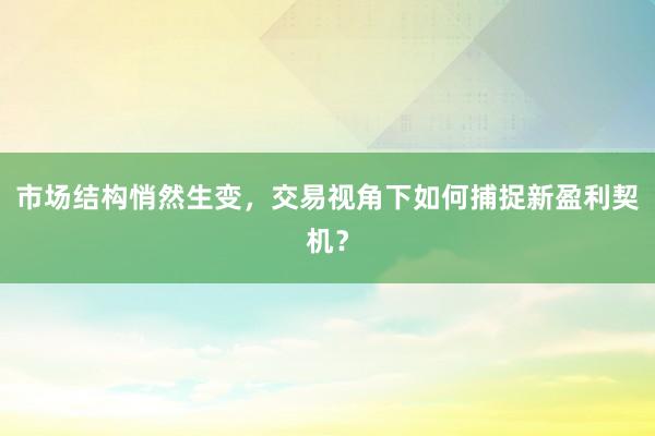 市场结构悄然生变，交易视角下如何捕捉新盈利契机？